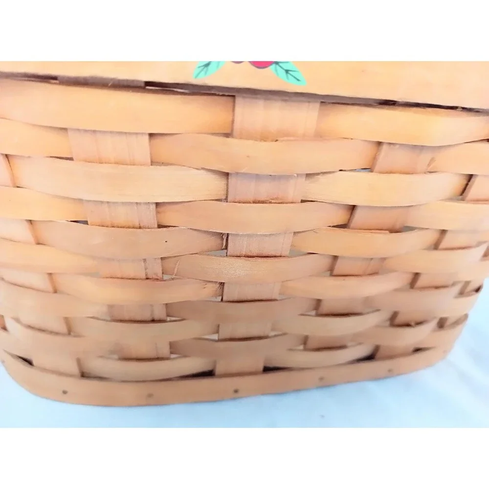 Pair of Vintage Oval Baskets with Handles and Painted Apples